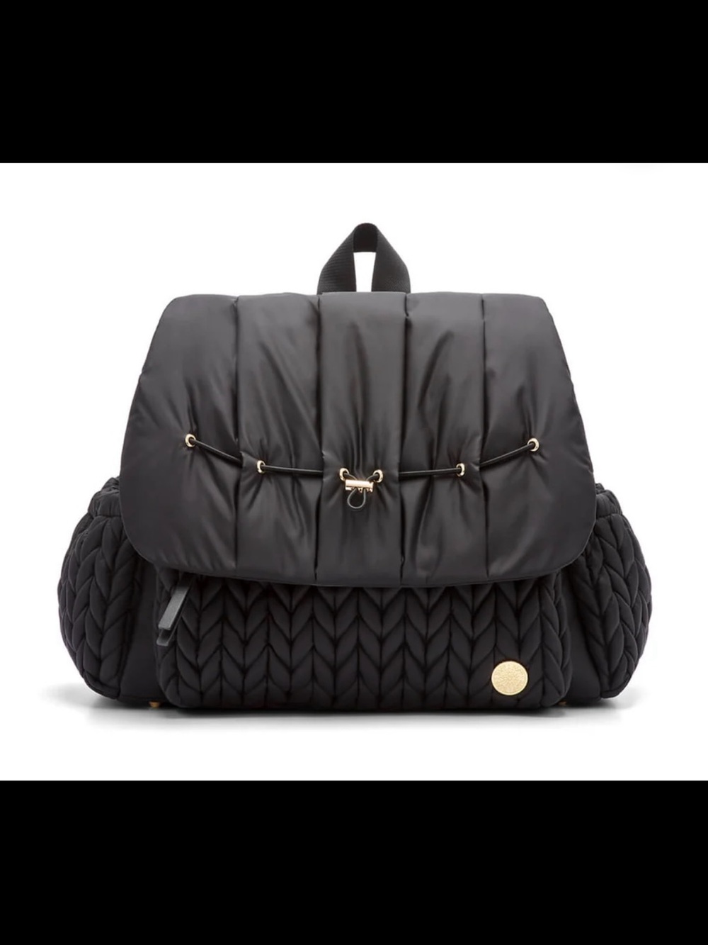 HAPP Levy Backpack - Black Quilted Puffer Backpack with Braided Panels